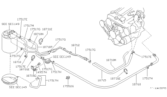 1984 Nissan 300ZX Vacuum Gallery Diagram for 22310-01P00