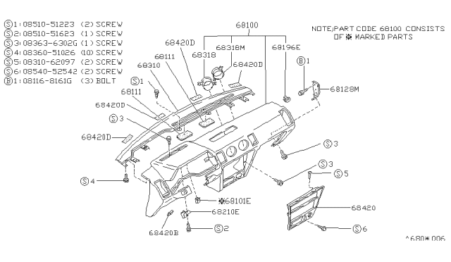 1988 Nissan 300ZX Instrument Panel,Pad & Cluster Lid Diagram