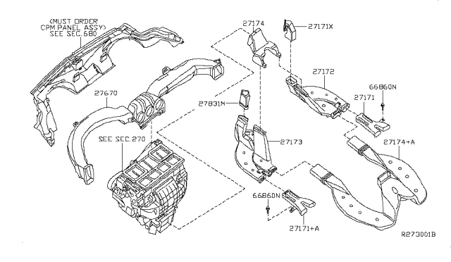 2012 Nissan Altima Duct-Heater Floor,Rear RH Diagram for 27832-JA000