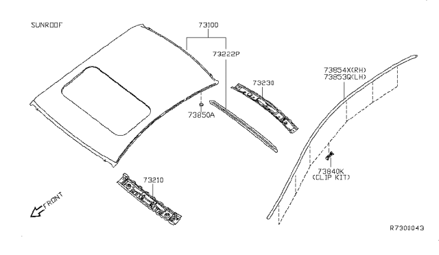 2009 Nissan Altima Roof Assy Diagram for 73100-JA030