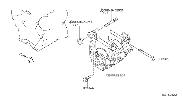 2011 Nissan Altima Compressor Mounting & Fitting Diagram 2