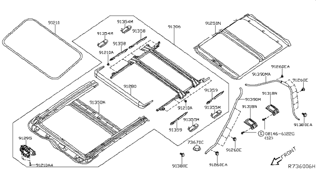 2012 Nissan Altima Lid Assy-Sunroof,Slide Diagram for 91210-9HA0B