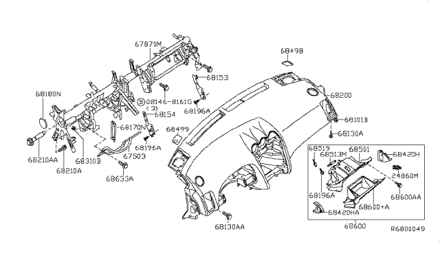 2008 Nissan Altima Instrument Panel,Pad & Cluster Lid Diagram 1