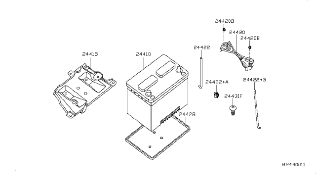 2010 Nissan Altima Sedan Battery & Battery Mounting Diagram 1
