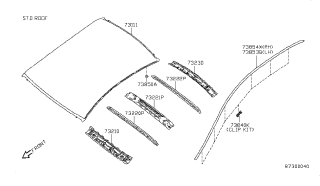 2009 Nissan Altima Roof Panel & Fitting Diagram 1