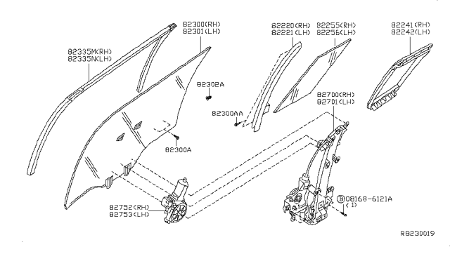 2011 Nissan Altima Rear Door Window & Regulator Diagram