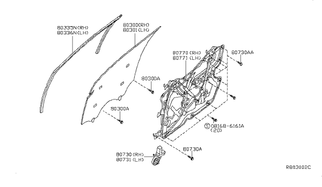 2012 Nissan Altima Motor Assembly-Regulator,L Diagram for 80731-EH100