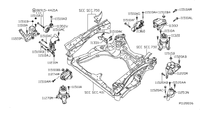 2009 Nissan Altima Engine Mounting Buffer Assembly, Rear Diagram for 11360-JA60A