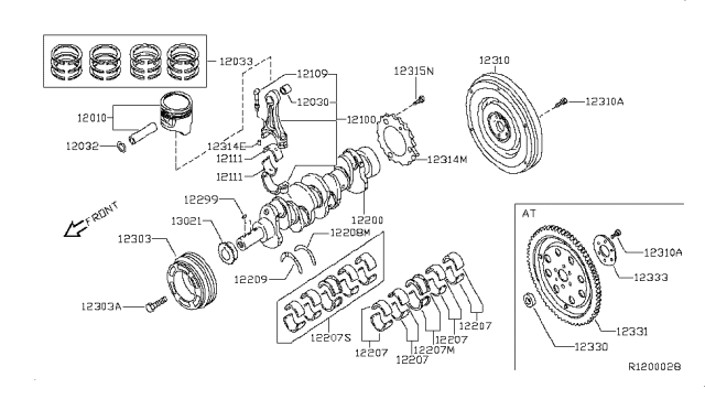 2008 Nissan Altima Piston,W/PIN Diagram for 12010-JA01A