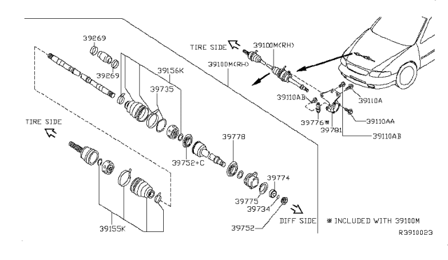 2011 Nissan Altima Shaft Front Drive Diagram for 39100-JA11F