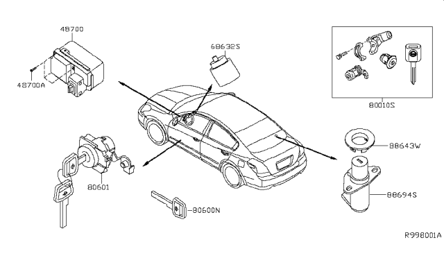 2009 Nissan Altima Key Set Cylinder Lock Diagram for 99810-JA300