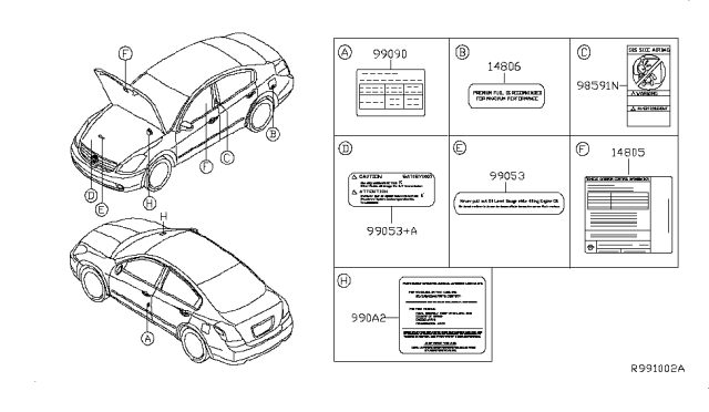 2009 Nissan Altima Caution Plate & Label Diagram