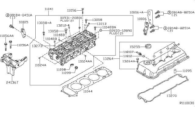 2009 Nissan Altima Gasket-Cylinder Head Diagram for 11044-JA12A