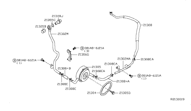 2012 Nissan Altima Bracket-Heater Hose Clamp Diagram for 21311-JA10A