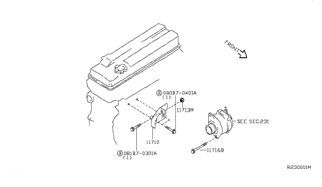 2008 Nissan Altima Bracket-Alternator Diagram for 11710-JA00A