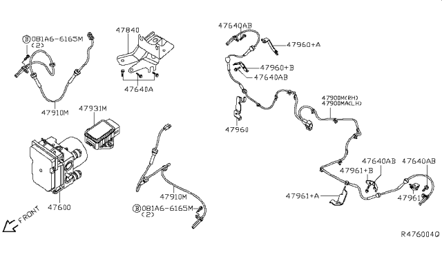 2010 Nissan Altima Anti Skid Actuator Assembly Diagram for 47660-ZX55B