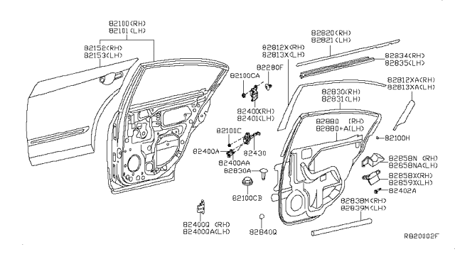 2007 Nissan Altima Rear Door Panel & Fitting Diagram 1