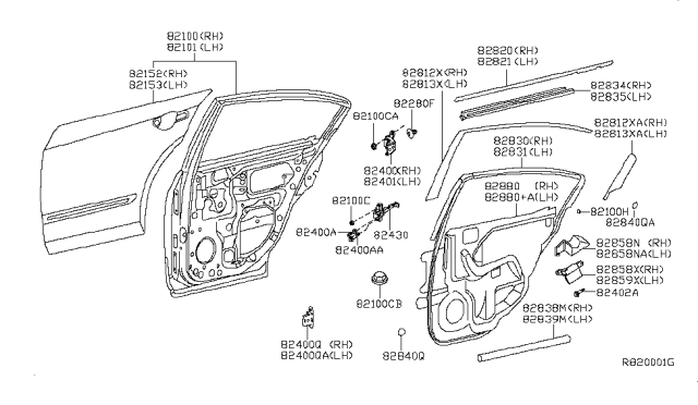 2008 Nissan Altima Rear Door Panel & Fitting Diagram 3