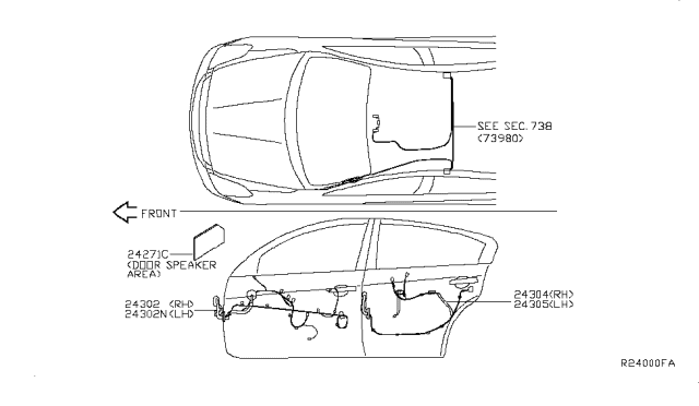 2008 Nissan Altima Harness Assembly-Door,Front RH Diagram for 24124-ZN50A