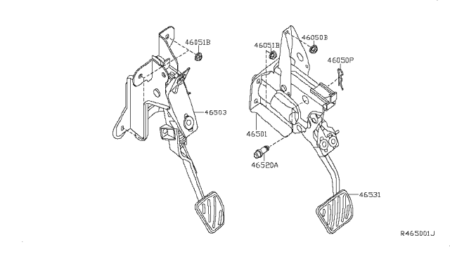 2007 Nissan Altima Pedal Assy-Brake W/Bracket Diagram for 46501-JA005