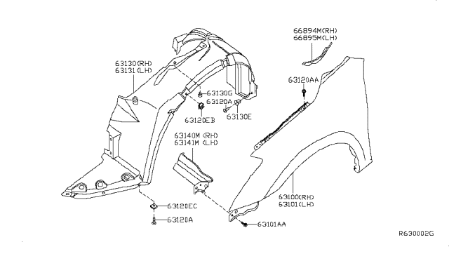 2012 Nissan Altima Front Fender & Fitting Diagram