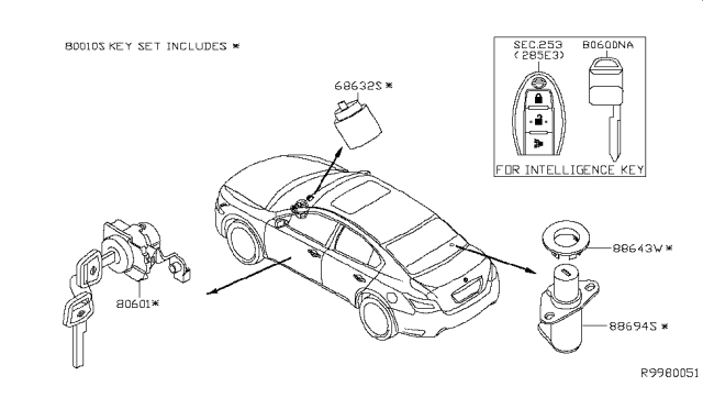 2012 Nissan Altima Key Set & Blank Key Diagram