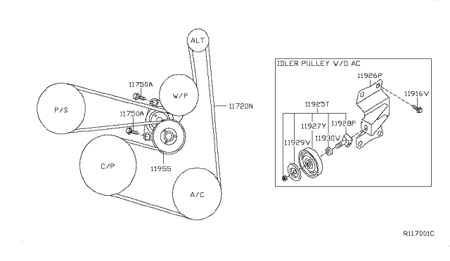 2010 Nissan Altima Fan,Compressor & Power Steering Belt Diagram 1