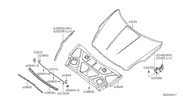 2012 Nissan Altima INSULATOR Hood Diagram for 65840-ZX00A