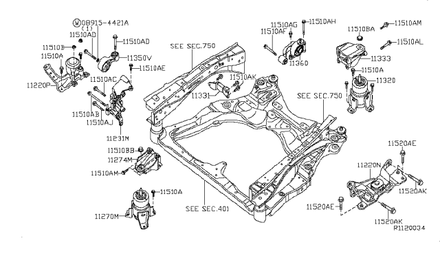 2008 Nissan Altima Engine & Transmission Mounting Diagram 1