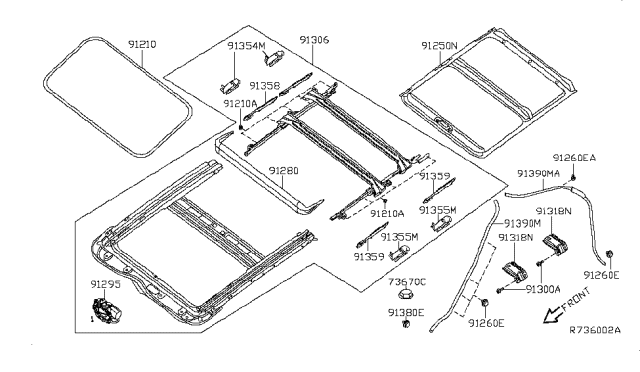 2008 Nissan Altima Sedan Sun Roof Parts Diagram 1