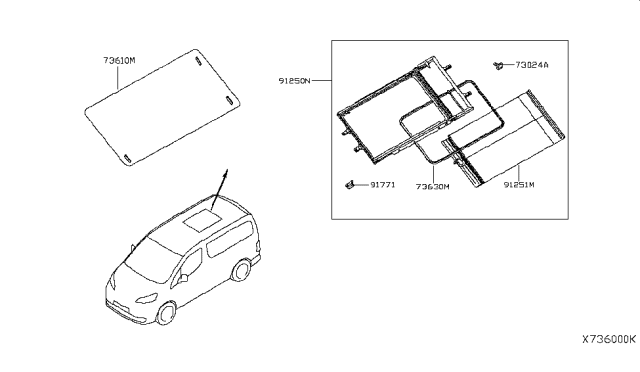 2018 Nissan NV200 Taxi Sun Roof Parts Diagram 1