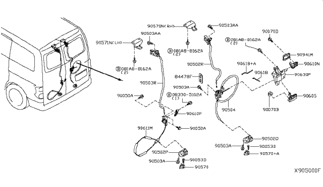 2015 Nissan NV Back Door Lock & Handle Diagram 2