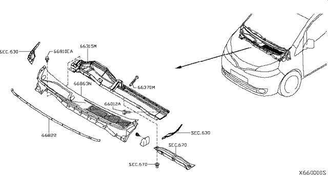 2014 Nissan NV200 Taxi Cowl Top & Fitting Diagram