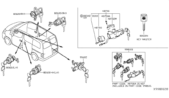 2019 Nissan NV Key Set & Blank Key Diagram