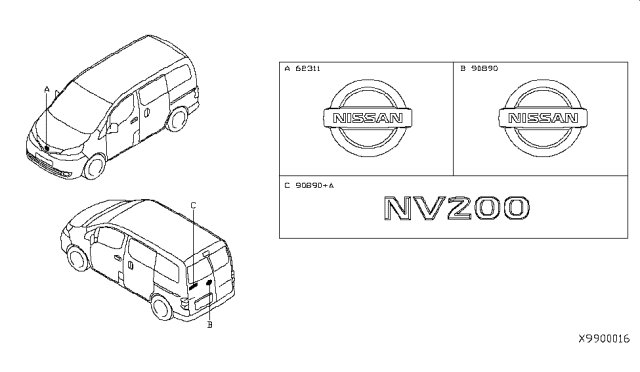 2014 Nissan NV200 Taxi Emblem & Name Label Diagram