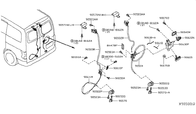2017 Nissan NV200 Taxi Back Door Lock & Handle Diagram 3
