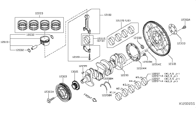 2014 Nissan NV Piston,Crankshaft & Flywheel Diagram 1