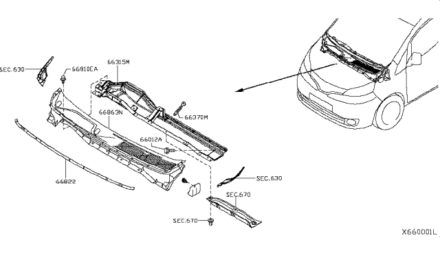 2018 Nissan NV Cowl Top & Fitting Diagram 1