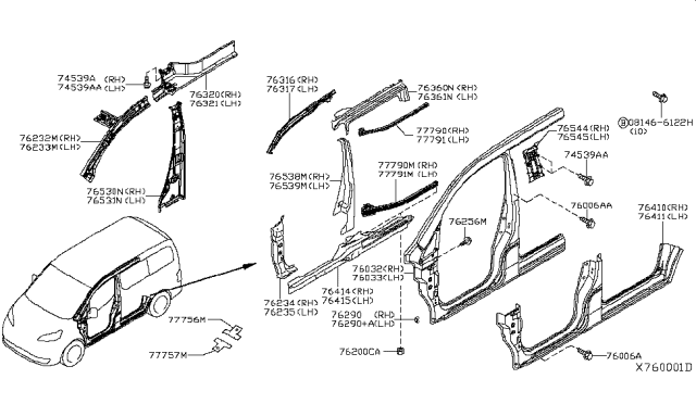 2014 Nissan NV200 Taxi Body Side Panel Diagram 1