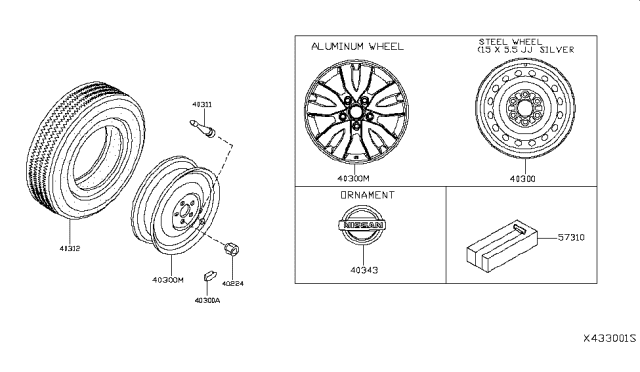 2019 Nissan NV Road Wheel & Tire Diagram