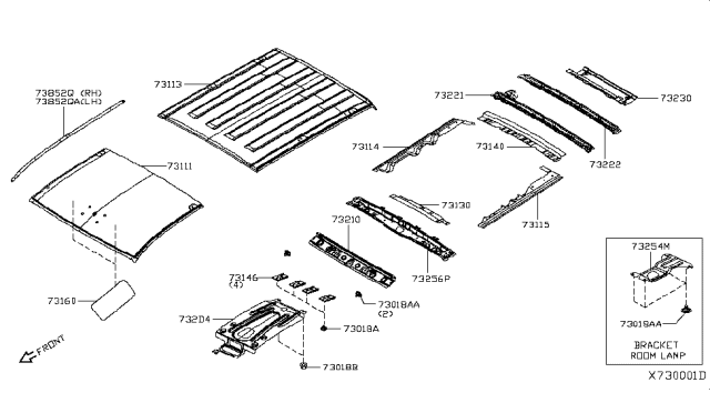 2014 Nissan NV200 Taxi Roof Panel & Fitting Diagram