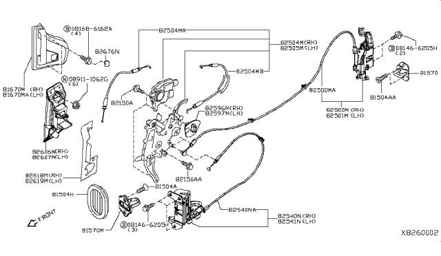 2014 Nissan NV Slide Door Lock & Handle Diagram