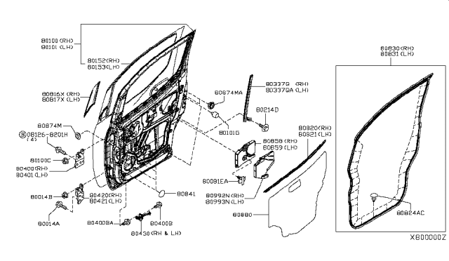2014 Nissan NV200 Taxi Front Door Panel & Fitting Diagram