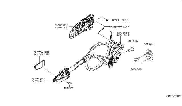 2014 Nissan NV200 Taxi Front Door Lock & Handle Diagram