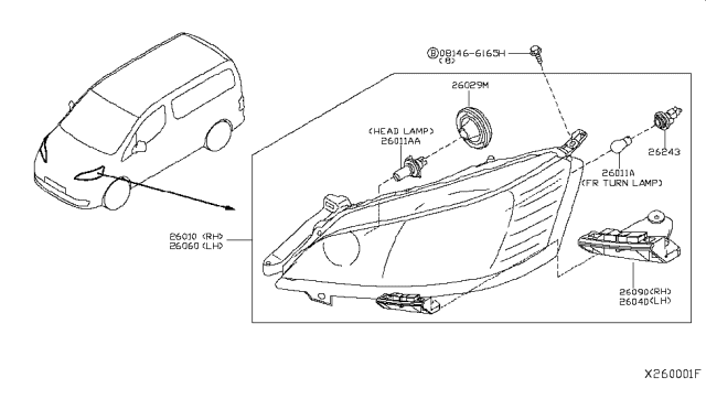 2015 Nissan NV200 Taxi Headlamp Diagram 1