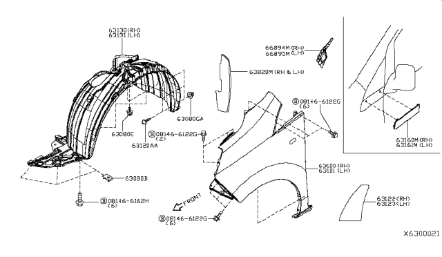 2018 Nissan NV Stiffener-Front Fender,RH Diagram for 63122-3LM1C