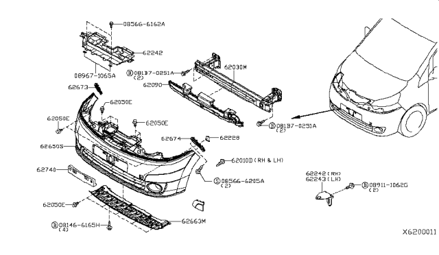 2014 Nissan NV200 Taxi Front Bumper Diagram