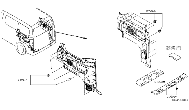 2014 Nissan NV Finisher-Luggage Side,Lower LH Diagram for 84951-3LN0A