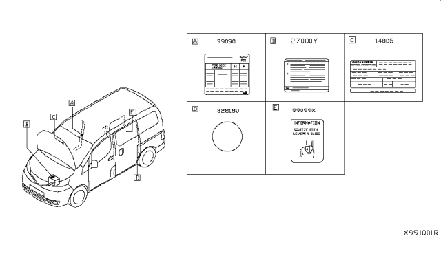 2016 Nissan NV200 Taxi Caution Plate & Label Diagram 1