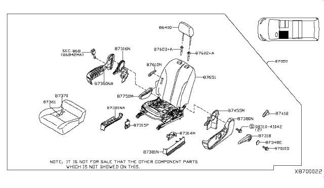 2017 Nissan NV Front Seat Armrest Assembly Left Diagram for 87750-3LN0A